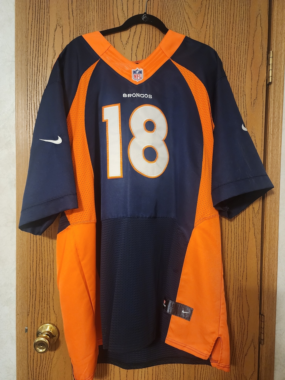 Nike Men's Navy and Orange #18 Football Jersey
